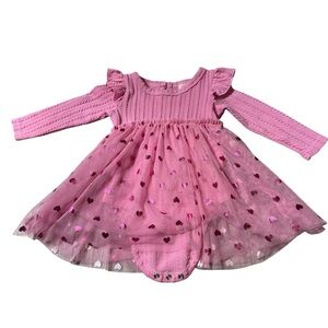 Madison Layne Pink Long Sleeve Dress with Tutu Skirt - Baby Girl Heart Cute 12M